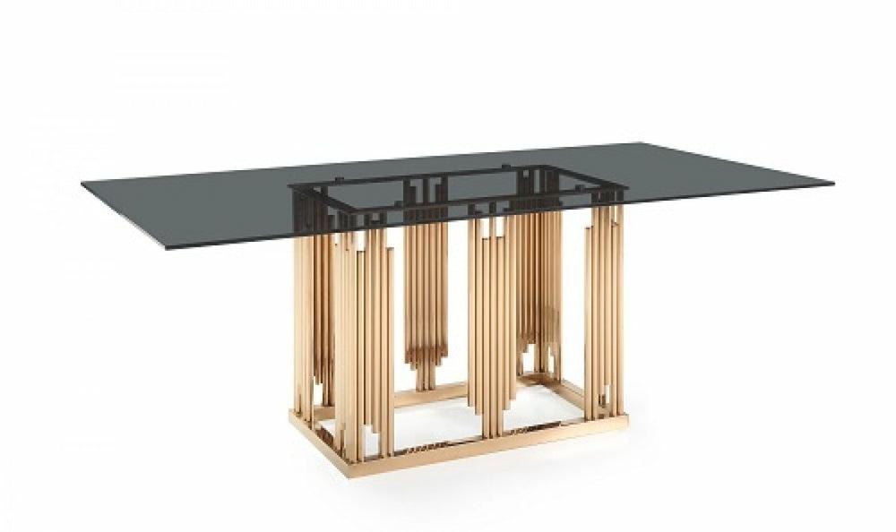 Modrest Token Modern Smoked Grey Glass & Rosegold Dining Table Dining Room