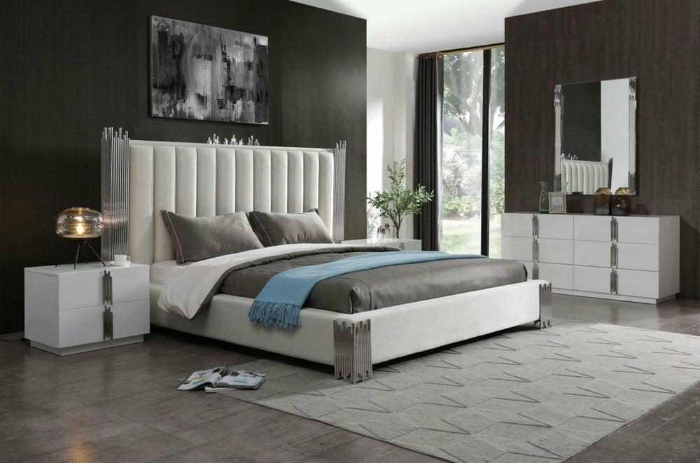 Modrest Token – Modern White & Stainless Steel Bed Bedroom Room