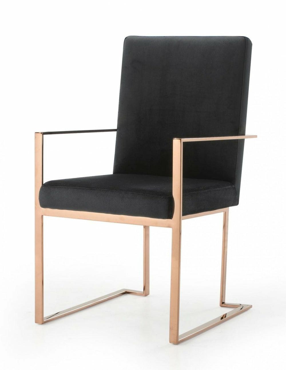 Modrest Trea – Modern Black Velvet & Rosegold Dining Chair Dining Chairs