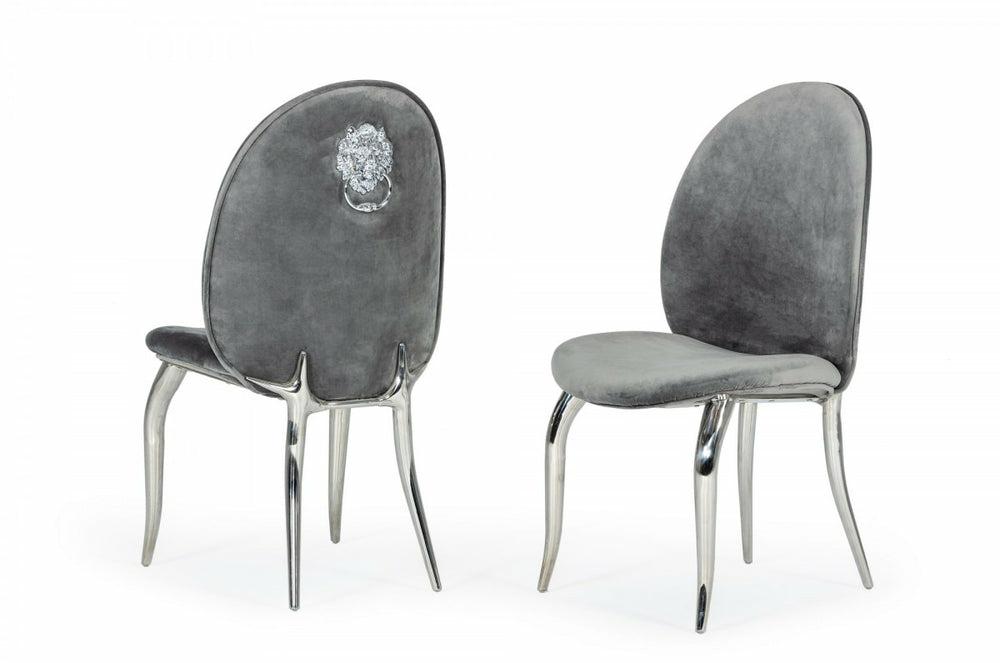 Modrest Vince – Modern Grey Velvet Dining Chair Set Of 2 Dining Chairs