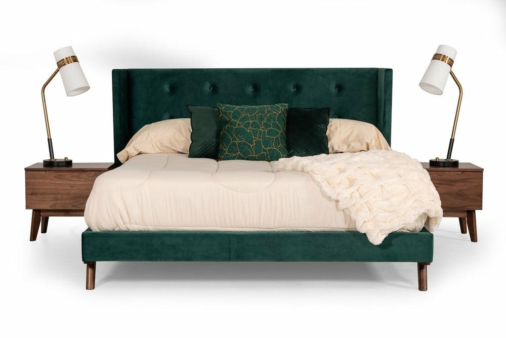 Nova Domus Durango Modern Green Fabric & Walnut Bed Bedroom Room