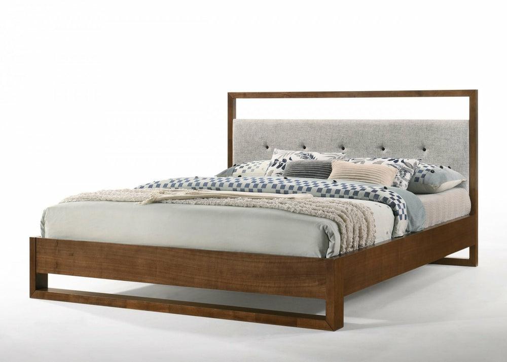 Nova Domus Falcor – Modern Grey Fabric & Walnut Veneer Bed Bedroom Room