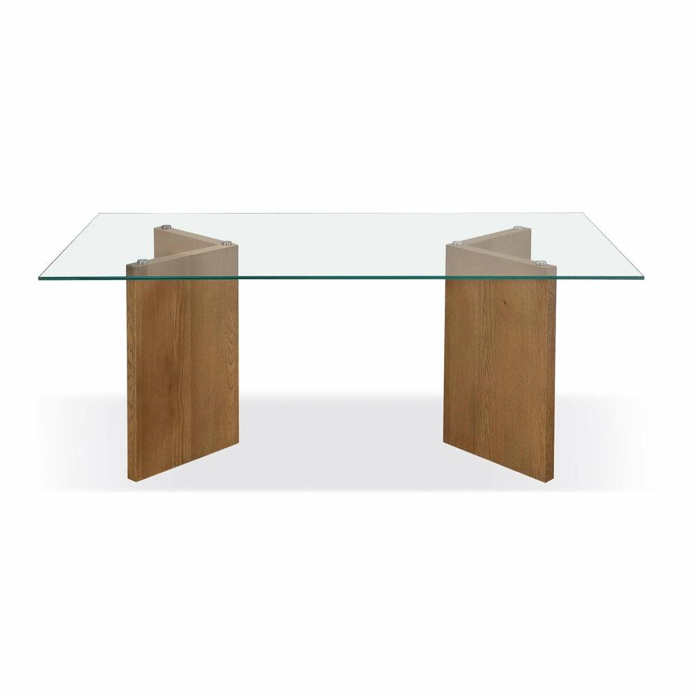 One Modern Coastal Glass Top Dining Table In White Oak Dining Room