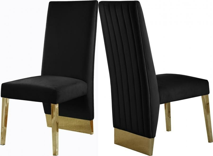 Porsha Velvet Dining Chair Set Of 2 Dining Chairs Black