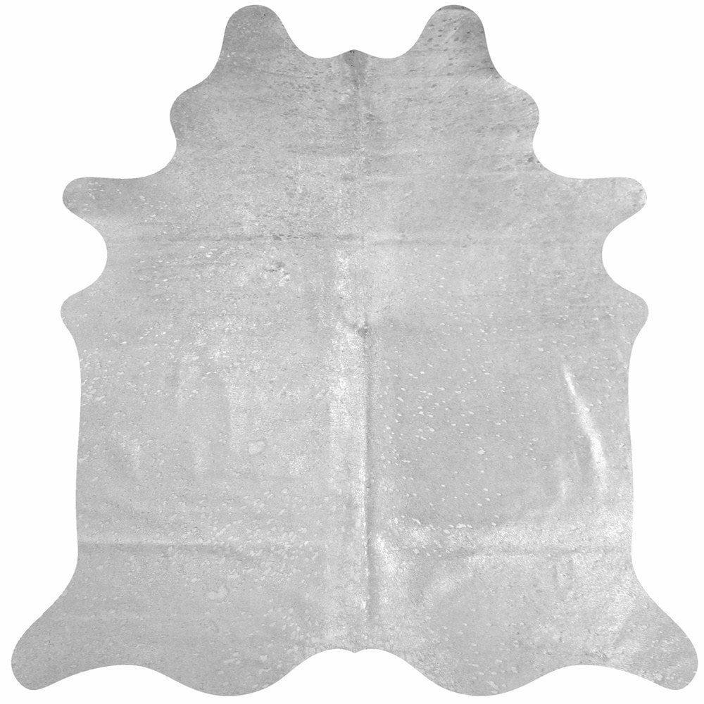 Real Cowhide Silver Metallic On White Home Decor