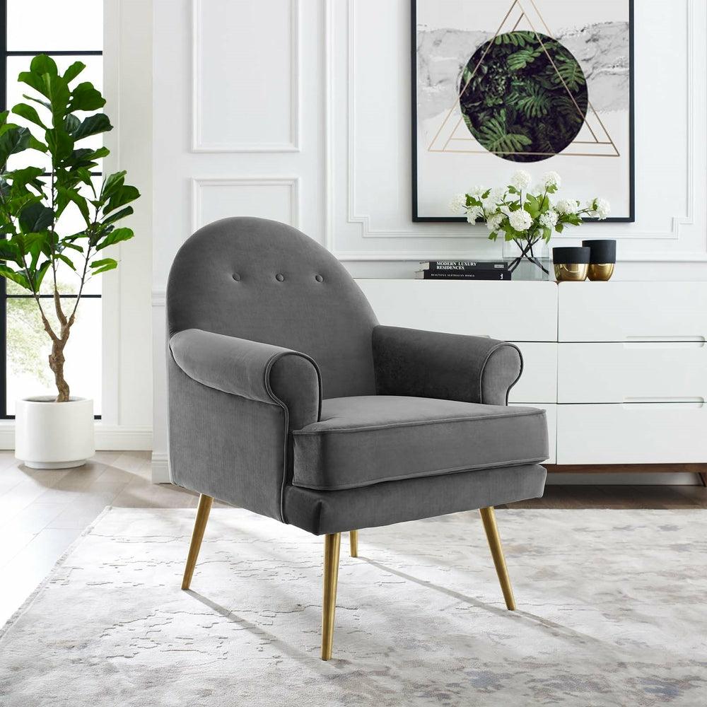 Revive Tufted Button Accent Performance Velvet Armchair Accent Chairs Gray