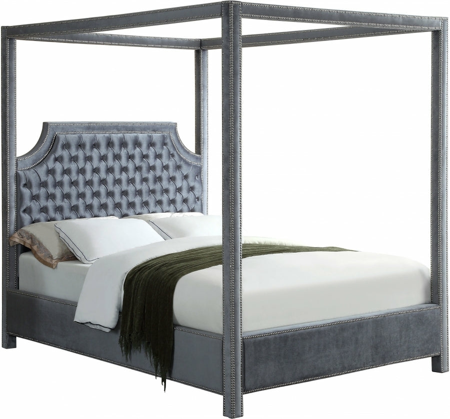 Rowan Velvet Canopy Bed Bedroom Room Grey