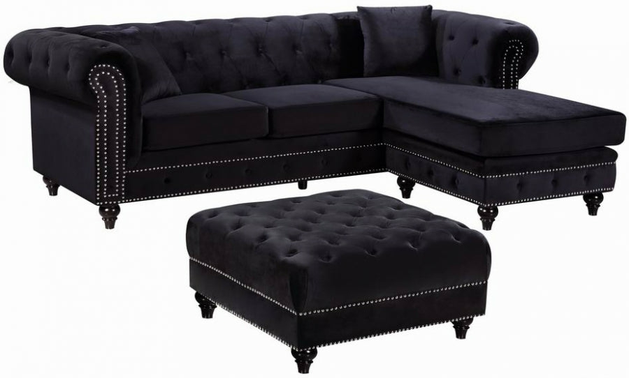 Sabrina Velvet Reversible 2 Piece Sectional Living Room Black