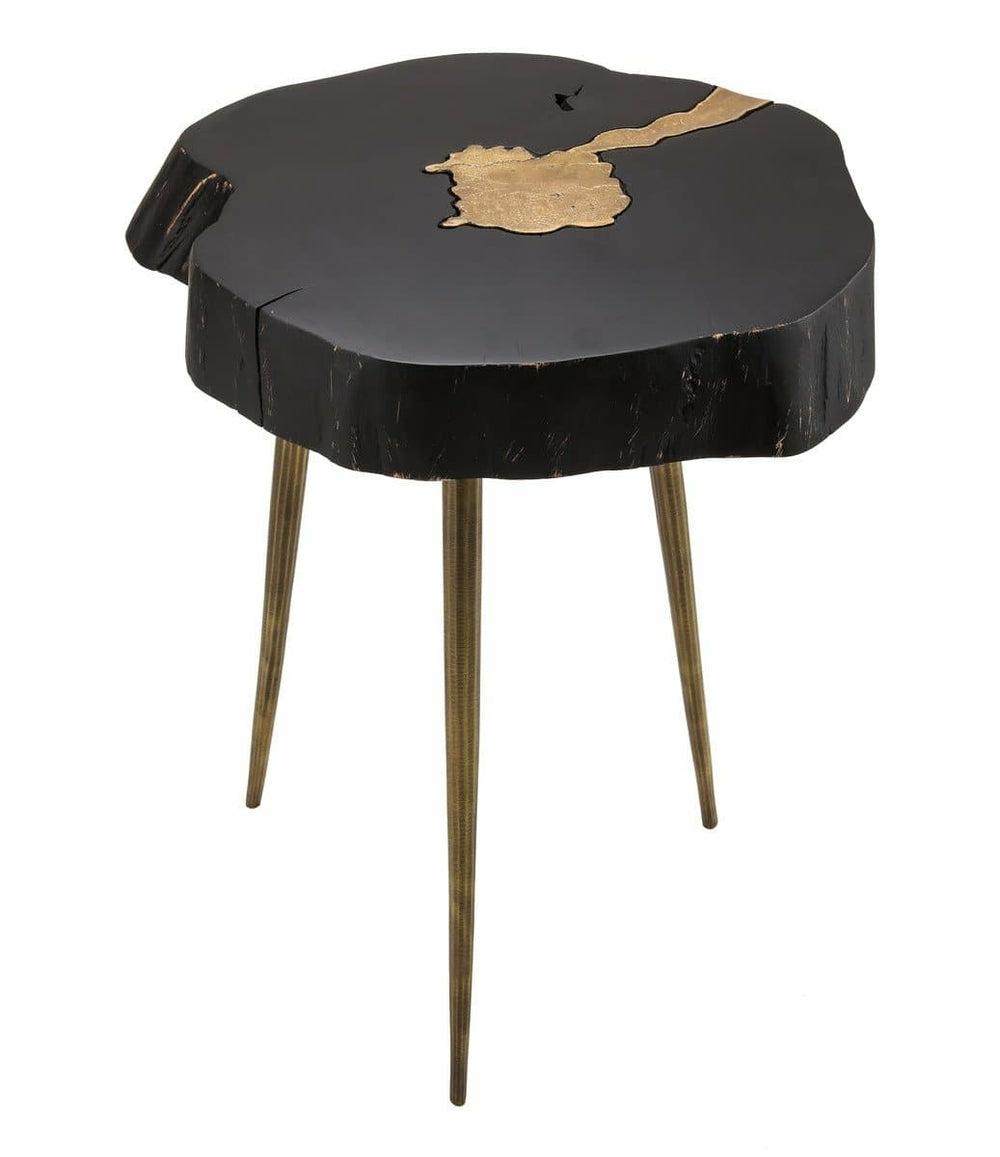 Timber Black And Brass Side Table Living Room