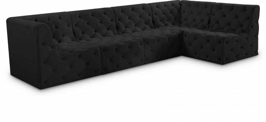 Tuft Velvet Modular 5 Piece Sectional Living Room Black