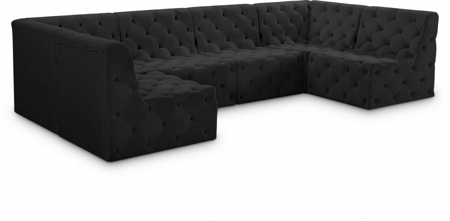 Tuft Velvet Modular 6 Piece Sectional Living Room Black