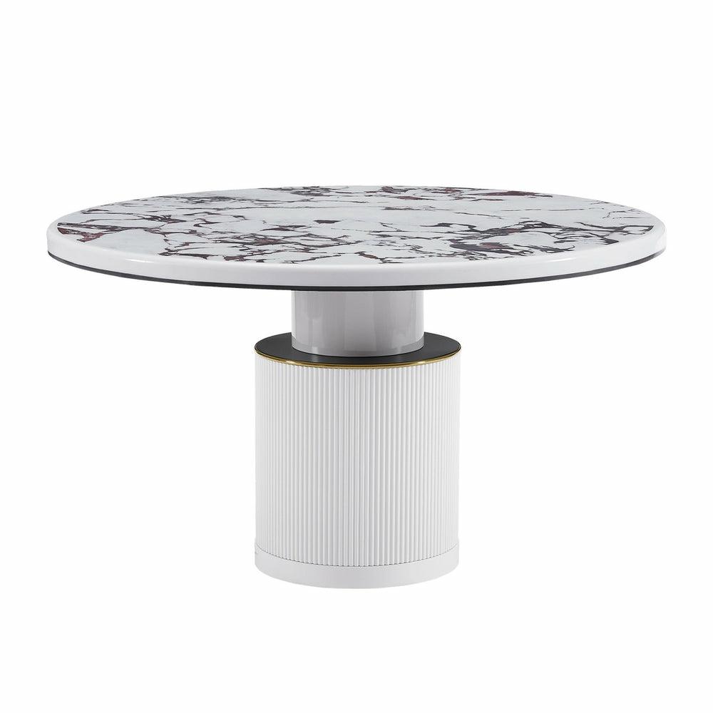 Vanessa White Marble Lacquer 53″ Round Dining Table Dining Room