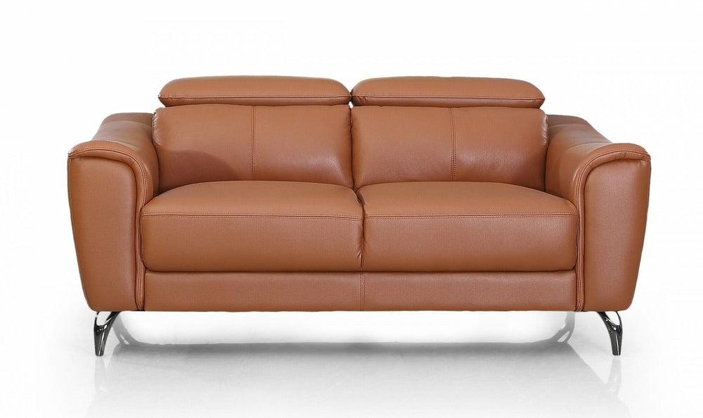 Divani Casa Danis – Modern Cognac Leather Brown Loveseat Living Room