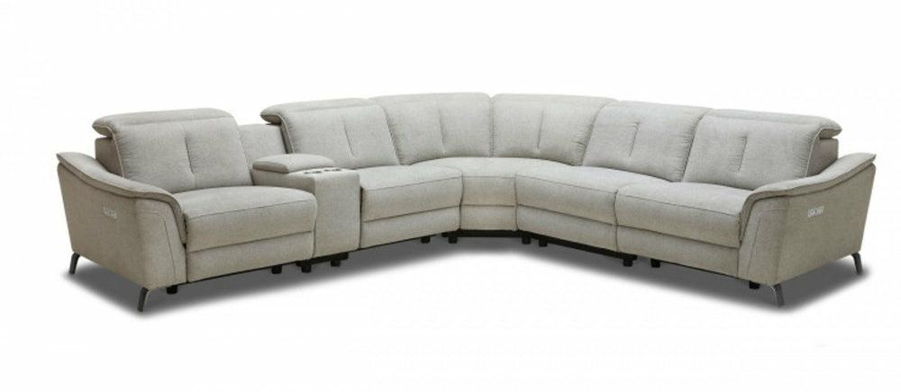 Divani Casa Lloyd – Modern Grey Fabric Sectional With Recliners + Console Living Room