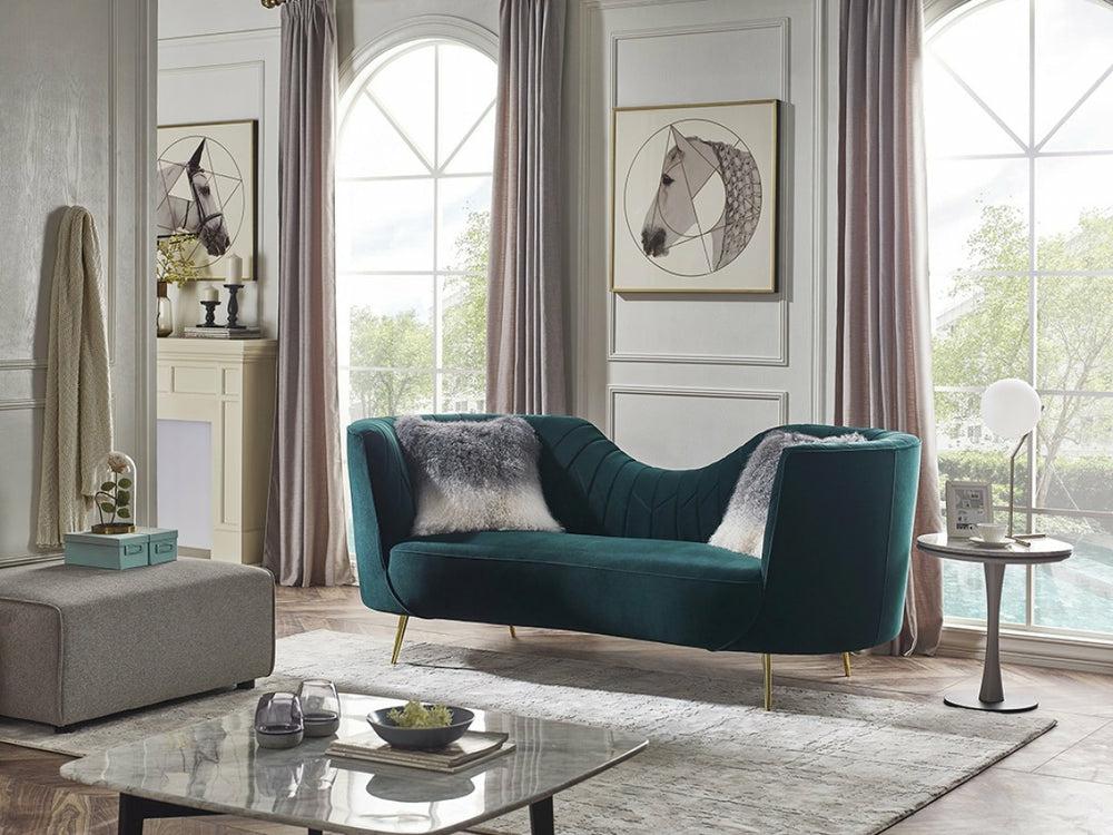 Divani Casa Loretta Modern Green Velvet Sofa Living Room