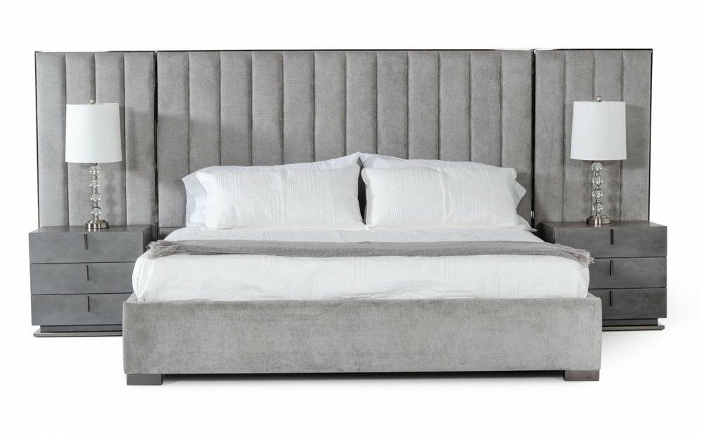 Modrest Buckley – Modern Grey & Black Stainless Steel Bed W/ Nightstands Bedroom Room