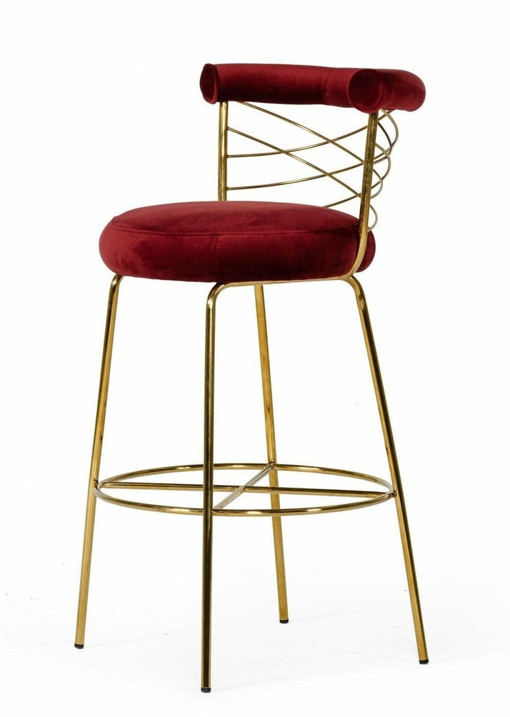 Modrest Dakin Modern Glam Red & Gold Barstool By Hollywood Glam Bar Stools & Carts