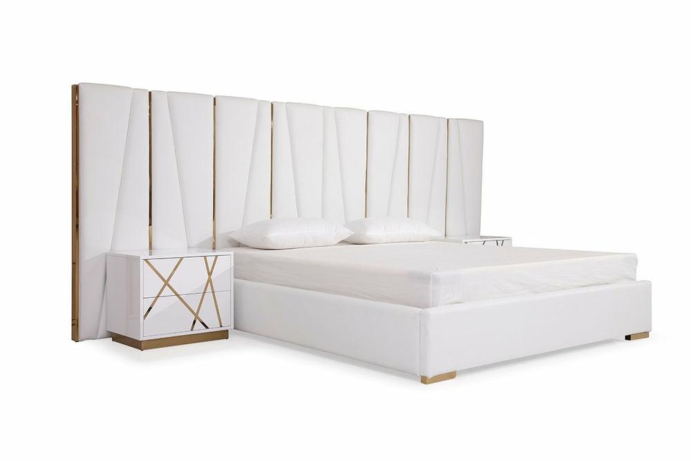 Modrest Nixa Modern White Bonded Leather & Gold Bed Bedroom Room