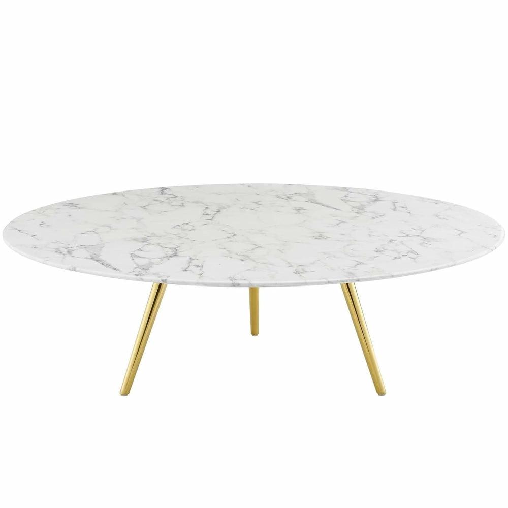 Lippa 47″ Round Artificial Marble Coffee Table With Tripod Base In Gold White Coffee Table