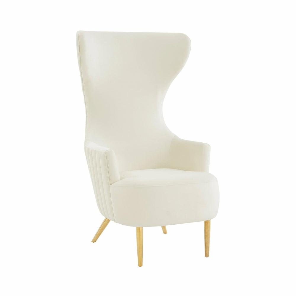 Julia Velvet Channel Tufted Wingback Chair Accent Chairs Cream